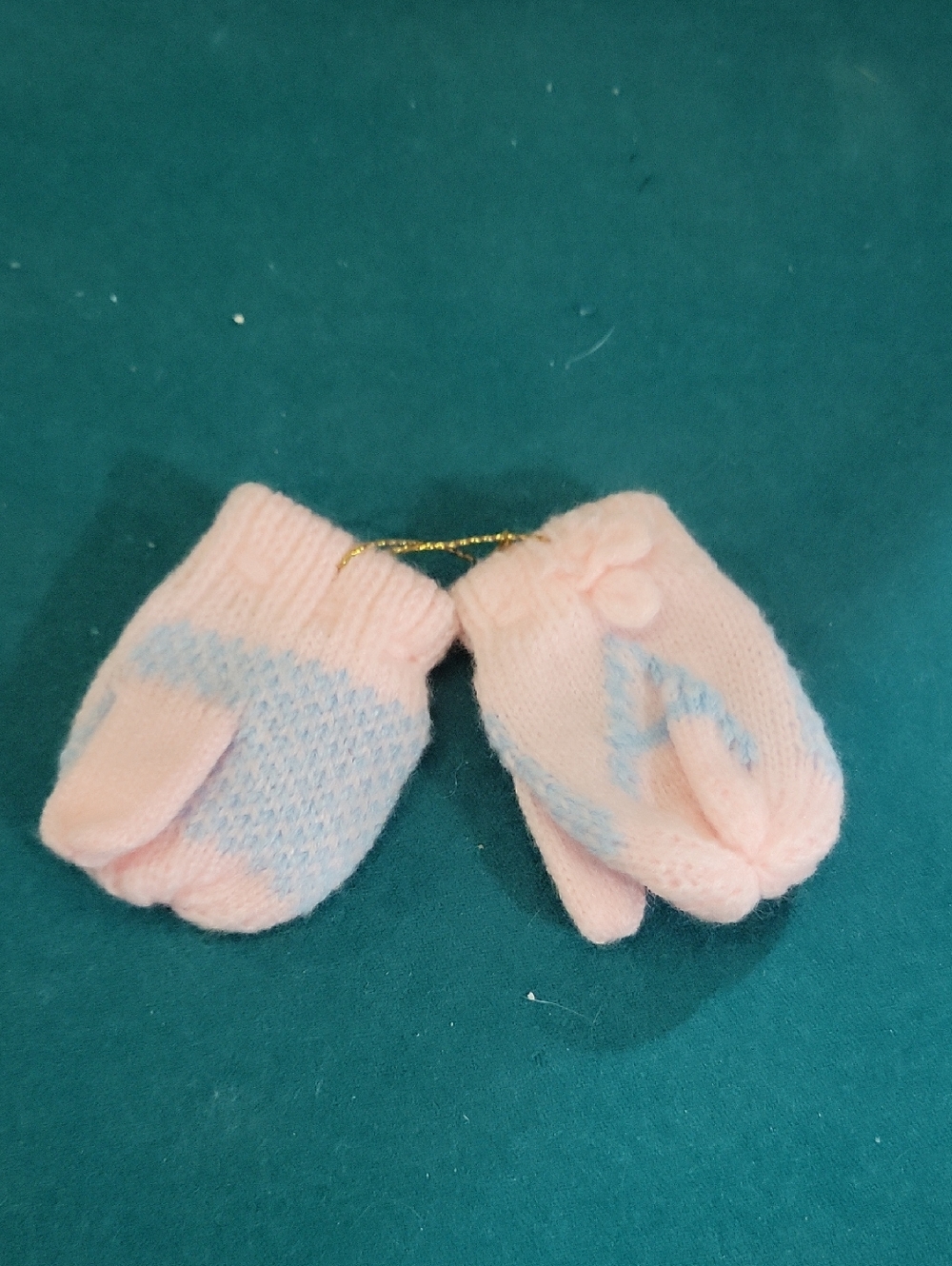 Soft Pink Baby Mittens with Blue Accent - Unbranded